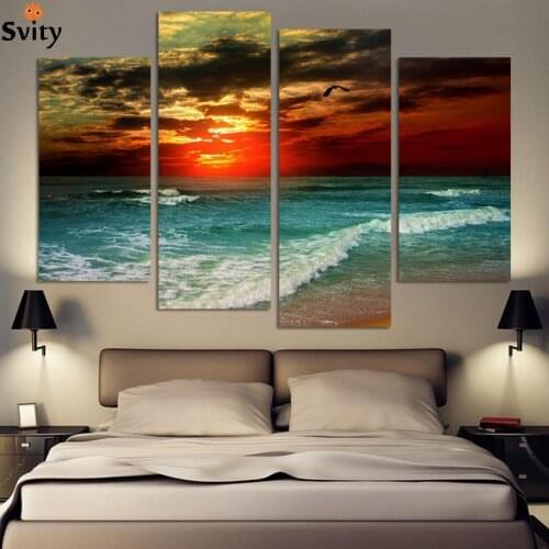 4 Pieces Free Shipping Hot Beach Seascape Modern Wall Painting Home Decorative Art Picture Paint On Canvas Prints Pictures