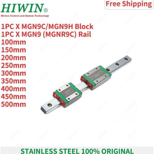 Free Shipping HIWIN Stainless Steel MGN9 250mm 350mm 400mm 450mm 500mm linear guide rail with MGN9C MGN9H slide blocks Carriages
