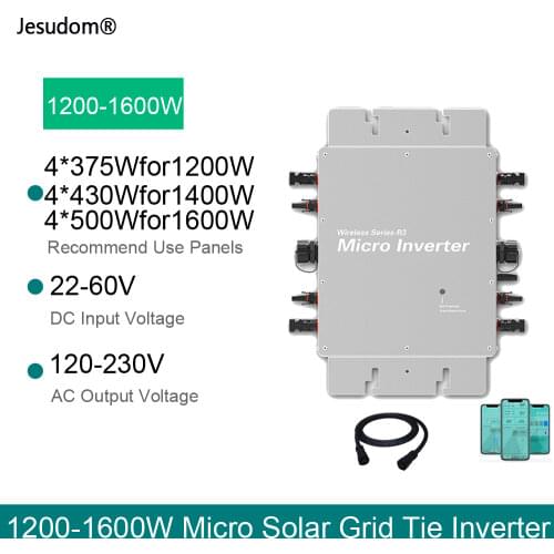1200W1400W1600W Wireless Series R3 Micro Inverter WVC Solar Grid Tie Converter DC22-60V to 120V230V Auto Switch With Wifi