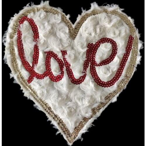 Heart LOVE Large Patch Clothes Stickers White Plush Sequins Biker Badge Iron On Patches For Clothing DIY Strange Things Gifts