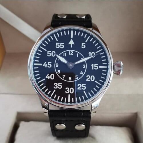 GEERVO No logo pilot 44mm Manual mechanical mens Watch No second hand C3 Super luminous Seagull ST3600 movement G113