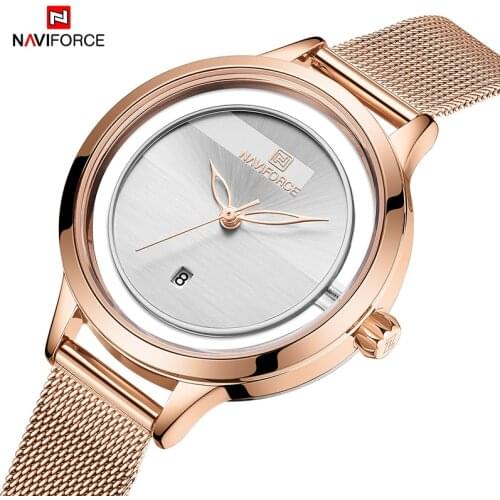 2021New NAVIFORCE Fashion Women‘s Watches Top Brand Luxury Ladies Mesh Band Watch Stainless Strap Waterproof Quartz Wristwatch