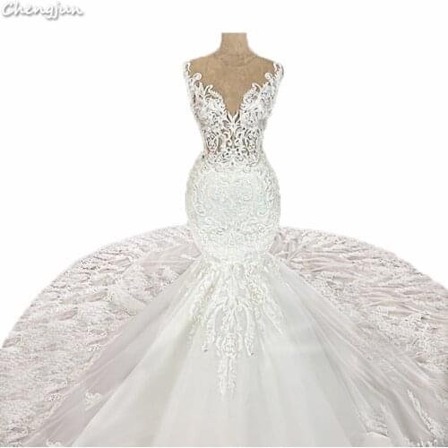 Chengjun Fashion White Mermaid Long Tail Bridal Gowns For Women Wedding Dress