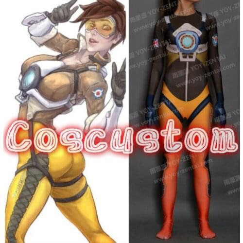 Coscustom High Quality OW Tracer Costume Printed Spandex Suit Cosplay Costume