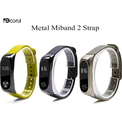 Colorful miband 2 strap Fiber Silicone Straps with Steel Metal Cover Case Plating adjustable wrist strap for xiaomi mi 2 band