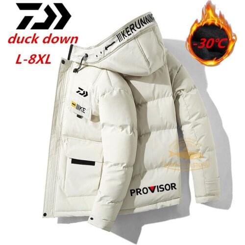 Daiwa -30 Degree Winter Down Parkas Fishing Jacket Thicken Warm White Duck Down Parkas Coat Hooded Windproof Men Snow Overcoat