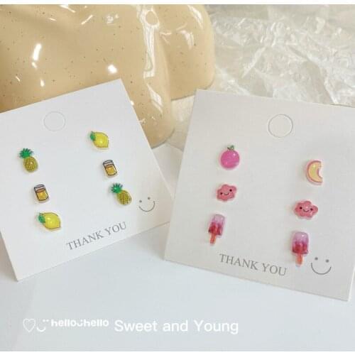 Childlike and cute S925 Acrylic Stud Earrings Set Fashionable Simple New Trend Niche Design Sense Fruit Earrings Girl Trend