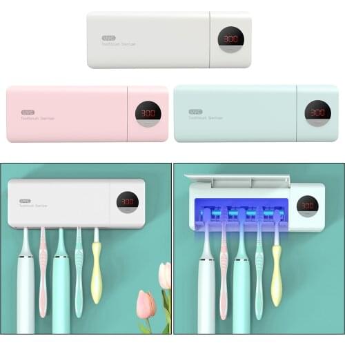 Smart Toothbrush Sanitizer UV Disinfection Bathroom Toothbrush Holder 5 Slots Drilling-Free Rechargeable Sterilizer Organizer