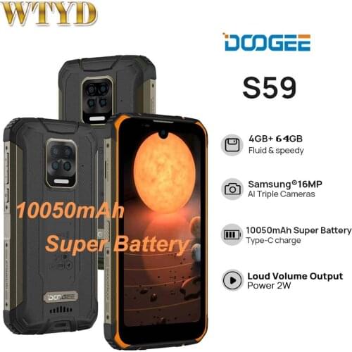 DOOGEE S59 10050mAh Super Battery IP68 Waterproof 4G Mobile Phone 5.71' 4GB 64GB Face Unlock NFC Global Version Smartphone