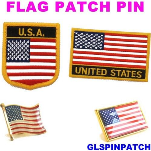 U.S.A. FLAG Patch Rectangle Lapel Pin iron-on embroidered applique Hook Loop Badge