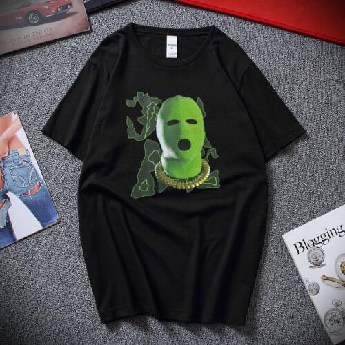 Men Hip Hop Streetwear T Shirt Harajuku Mask Chain Print Tshirt 2021 Summer Short Sleeve T-Shirt Cotton Casual Tops Tees Black