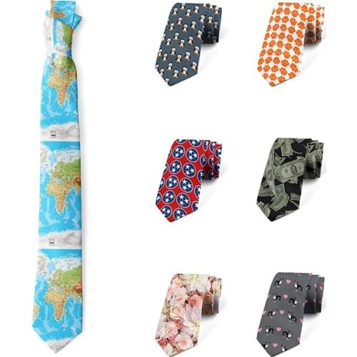 Funny Map Small Animal Paper Currency 3D Printing Polyester Tie For Men Casual Daily Wear Accessories Art Flower Shirt Necktie