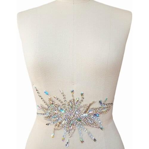 EXQUISITE Clear AB Diy Crystal Sew-on Rhinestones For Wedding Dress Accessories Chest 16x28cm Decoration Trims Applique Patches