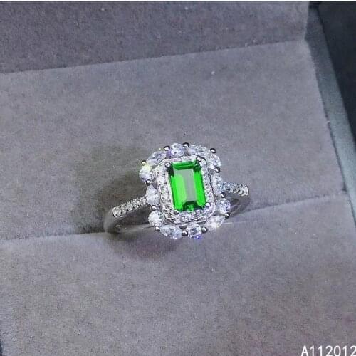 KJJEAXCMY fine jewelry S925 sterling silver inlaid natural Diopside girl fashion adjustable ring support test Chinese style