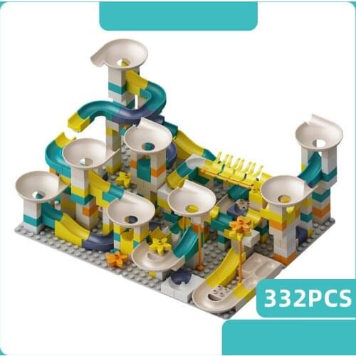 Construction Marble Race Run Maze Balls Track Compatible Duploed Building Blocks Plastic Funnel Slide Assemble Bricks Kids Gift
