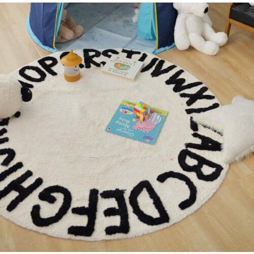Round Alphabet Rug Cotton Mat Fluffy Play Tent Rugs With Letters Kids Play Games Carpet Baby Playroom Decoration Photography Rug