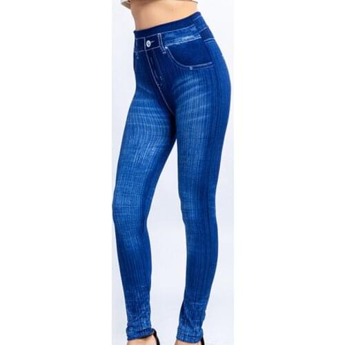 Women Fashion Gym Leggings Imitation Legging Jeans Slim Fitness Elastic Seamless Leggings High Waist Pants Plus One Size 4 Color