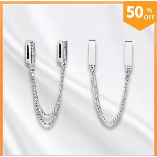 925 Sterling Silver Safety Chain Sparkling Beads Bracelets Clip Fit Original Pandora Charms Jewelry Collections Gift For DIY