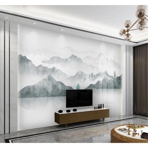 Milofi custom 3D wall paper new modern light luxury abstract artistic concept ink landscape tiles background wall painting