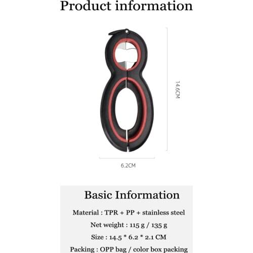 Hot selling kitchen tools plastic stainless steel multifunctional combination six in one bottle opener can opener