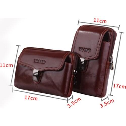 Men Genuine Leather Waist Pack Cell/Mobile Phone Case Cover Cigarette Bag Pocket Purse Wallet Hook Fanny Belt Money Bag