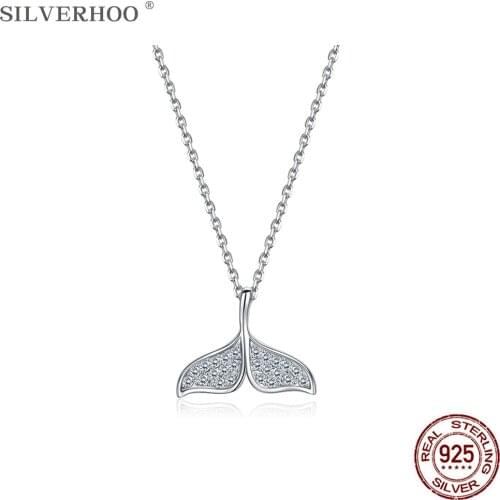 SILVERHOO Women Necklace 925 Sterling Silver Trendy Fish Tail With 5A Cubic Zirconia Pendant Necklaces Hot Sale Silver Jewelry