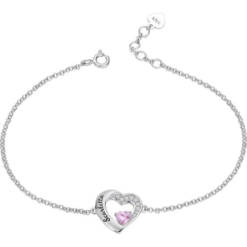 Custom Heart Pendant Bracelet Birthstone Engraved Letter Personalized Gift Jewelry Gift For Women Mother Girl Birthday