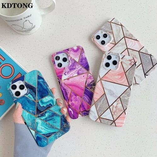 Luxury Geometric Marble Phone Case for iPhone 12 Mini 11 Pro Max XR X XS SE 2020 7 8 Plus Coque IMD Shockproof Shell Back Cover