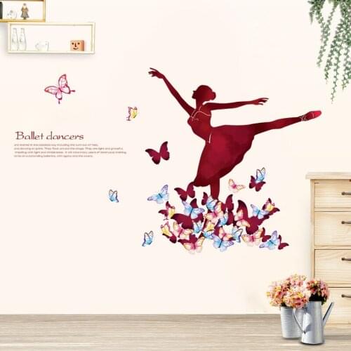 The Ballet Girl Dancing on the Butterfly Wall Decals Home Decor Living Room Headboard Background Wallpaper Poster Art Removable