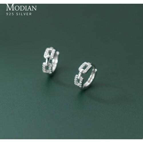Modian Pure 925 Sterling Silver Geometric Clear Cz Dazzling Ear Buckles Hoop Earrings for Women Clips Chic Fashion Jewelry Arete