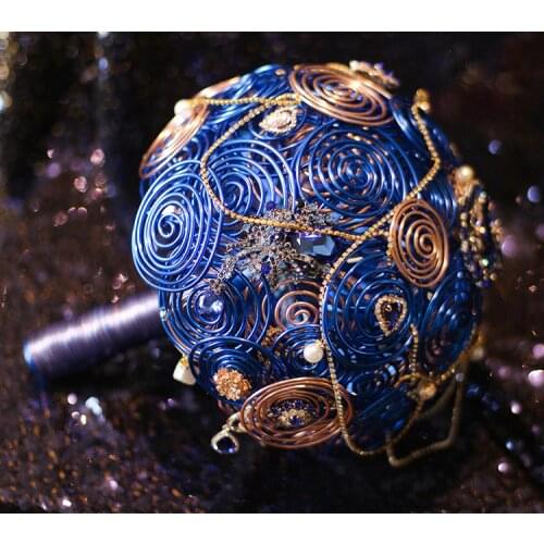 Unique Sapphire Scepter Bridal Bouquet for Bride Starry Theme European Crystals Blue Wedding Bouquet Custom Made Expensive 2020