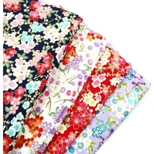 Navy Blue Red Cotton Cherry Blossom Bronzing Fabric, Precut Fabric For Making Costume Jewelry Patchwork Quilting Japanese Fabric