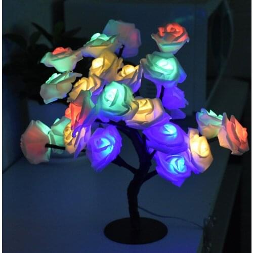 USB 24LEDs Tree Shaped Fairy Lights 5 Style Star Rose Cherry Blossom Decor Table Lamp Christmas Wedding Party Holiday Decoration