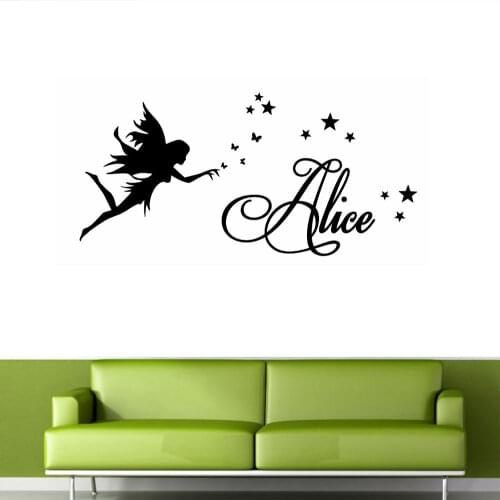 Personalized Any Name Fairy Stars Girls Bedroom Kids Vinyl wall art sticker gift 30cmx60cm