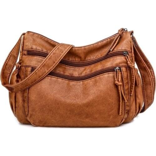 Vintage Women Shoulder Bag Pu Leather Crossbody Soft Purse Multi-pockets Messenger Bag Designer Flap Bag Lady Handbag