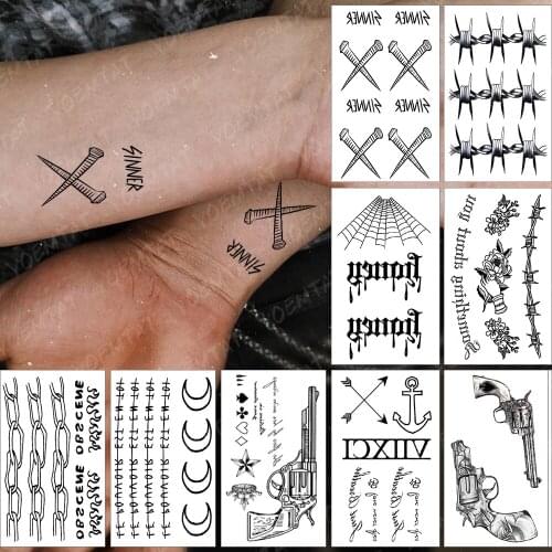 Waterproof Temporary Tattoo Sticker Small Nail Sinner Flash Tatoo Spider Web Gun Fire Wrist Fake Tatto For Body Art Women Men