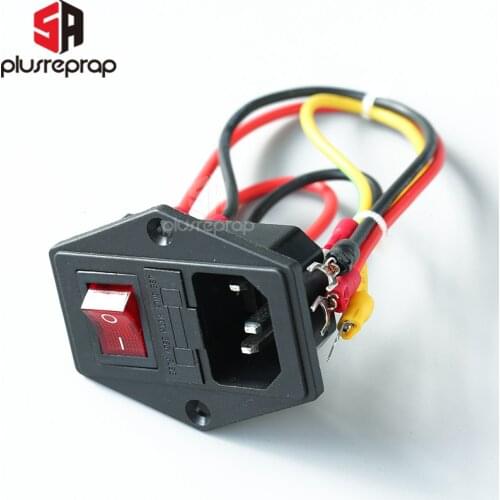 15A 250V Power Switch AC 3pin Power Socket with Red Triple Rocker Switch Tripod Feet of Copper with Fuse for 3D Printer