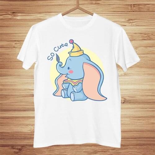Top Quality S-XXL T Shirt Women Elastic Basic T-shirts Animated Films Dumbo Elephant Casual Short Sleeve T-shirt Unisex