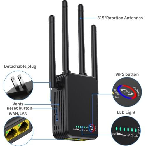 Wifi Router WiFi Singal Booster Repeater Extender Dual Brand 2.4G 5.8Ghz 1200Mbps Wi-Fi 5Ghz Phone PC Wi Fi Long Range Amplifier