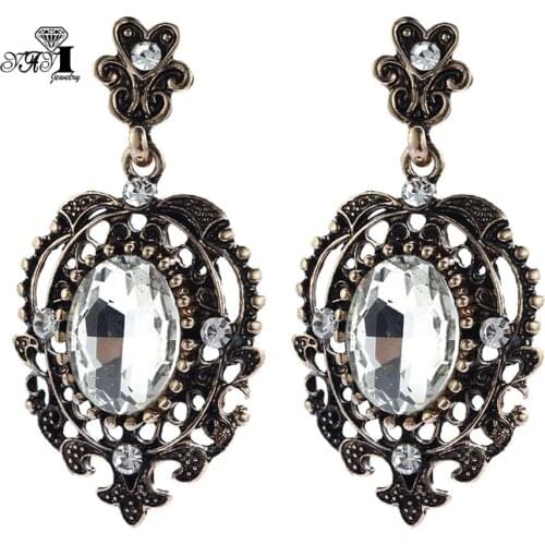 YaYi Jewelry New White Glass Rhinestone Dangle Crystal Earring Womens Fashion Ancient Gold Color Gem Earrings Gift 1203