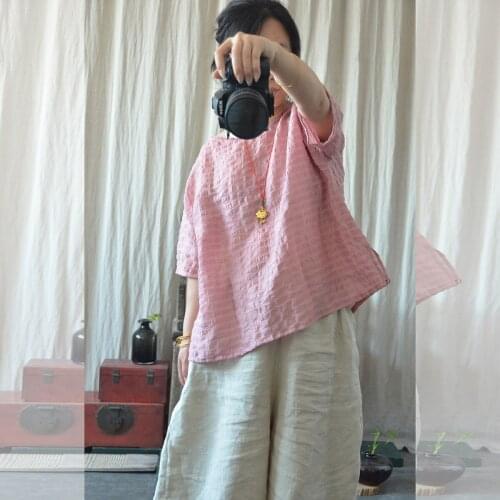 Women Wrinkle Retro Short Sleeve Summer Tees Tops Ladies Vintage Loose Shirt Female Casual T-shirt Tee shirt 2018