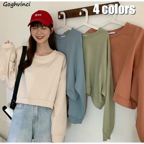 Hoodies Sweatshirts Women Crop Top Batwing-sleeve Chic Solid Retro Ulzzang All-match Candy Color Elegant Fashion Autumn Tops New