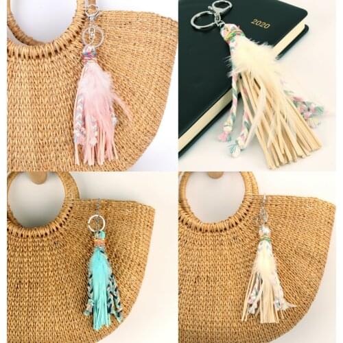Feather Leather Delicate Tassels Women Keychain Bag Pendants Car Key Ring Charm Jewelry Gift For Friends