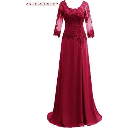Angelsbridep Long Sleeves Evening Dresses Vestidos De Festa Formal Appliques Chiffon A-Line Prom Party Gown Mother Dress