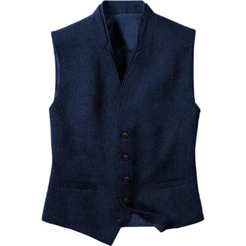 Green/Black/BrownTweed Waistcoat Mens Formal Vest Double collar V Neck Wool Herringbone Casual Business Groomman For Wedding