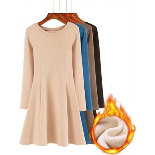 Plus size Winter warm fleece dress 2020 long sleeve sweet velvet dresses Korean style streetwear casual Sweatshirt dress M-7XL