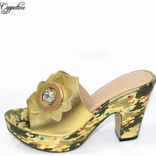Gold High Heel Shoes African Lady Slipper Shoes For Wedding/Party CR2113 Heel Height 10CM
