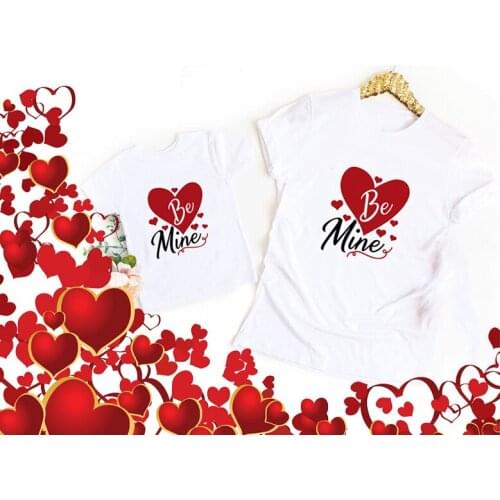 1pcs Mommy and Me Valentine Shirt Be Mine Heart Printed Matching Valentines T Shirt Mom Daughter and Son Valentines Day Tops