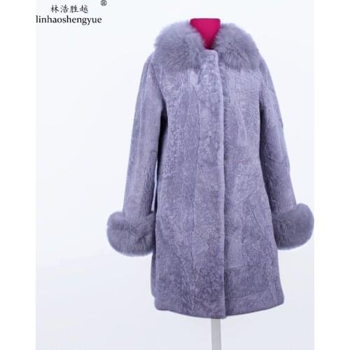 2018 NEW Fashion Sheeps cashmere ladys coat with Real fox fur collar and Cuff