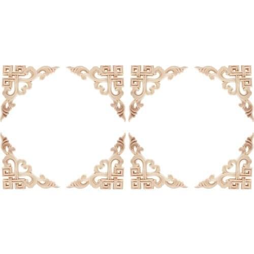 8PCS Unpainted Wooden Mouldings Decal European Wood Appliques For Furniture Cabinet New Flower Wood Carving Decorative